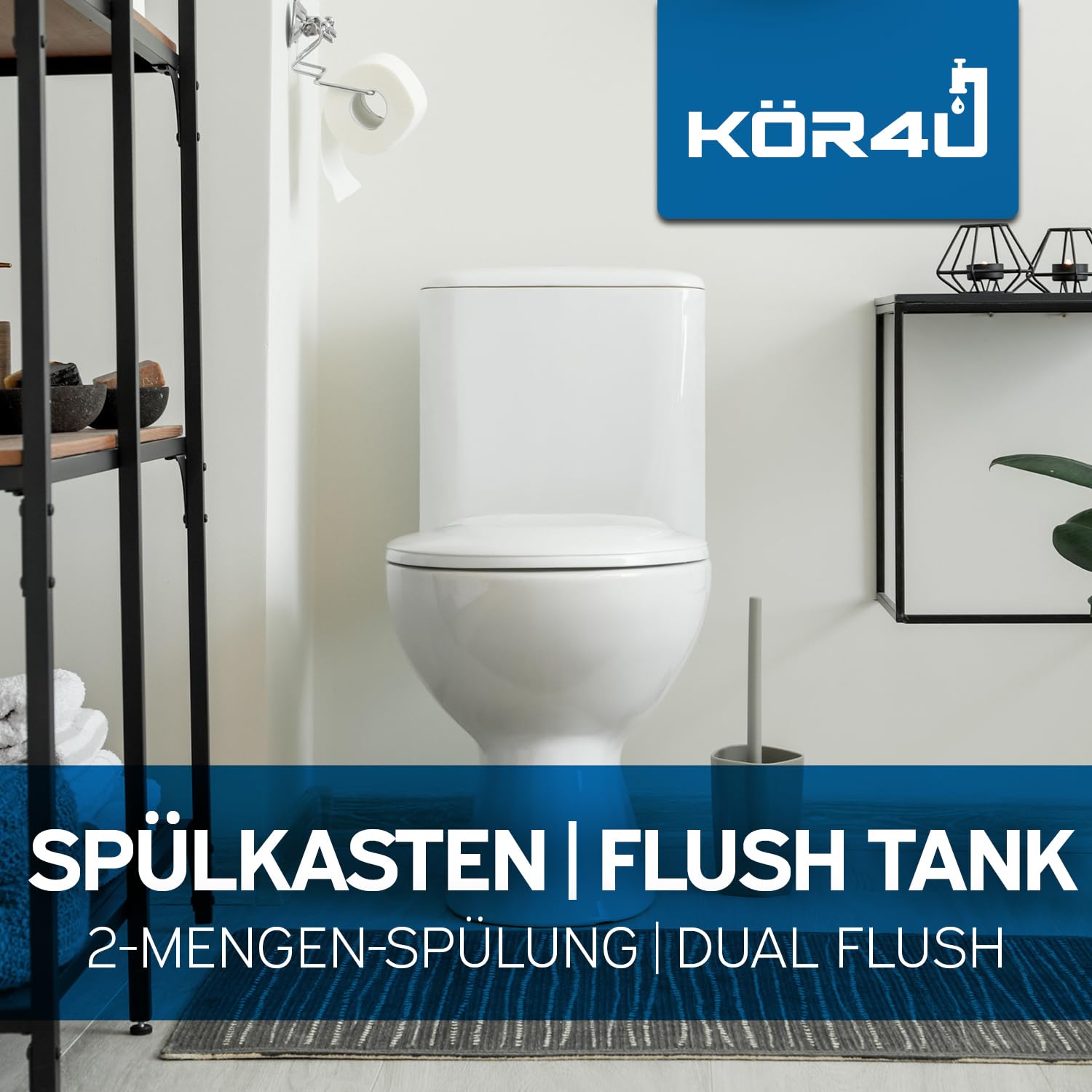 kör4u WC Spülkasten weiß, 2-Mengen-Spülung 6/9l, wassersparend, Komplettset