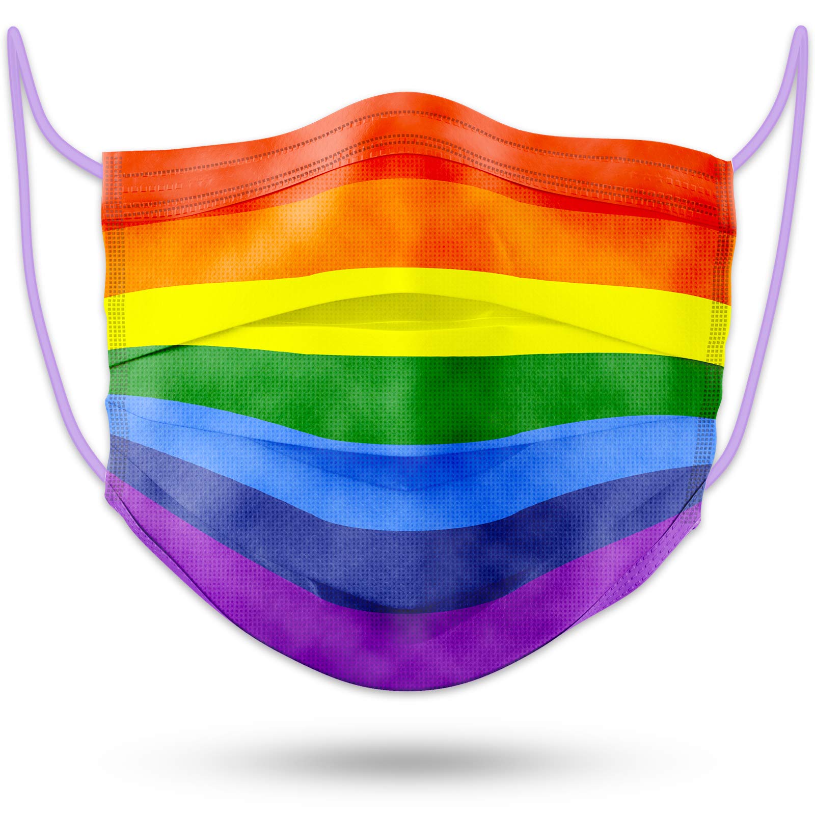 Tomorotec 60PCS Face Masks Disposable Adult Unisex Rainbow Colors Individually Packaged Purple Elastic Ear Loops 3-Layer Light Soft Fit