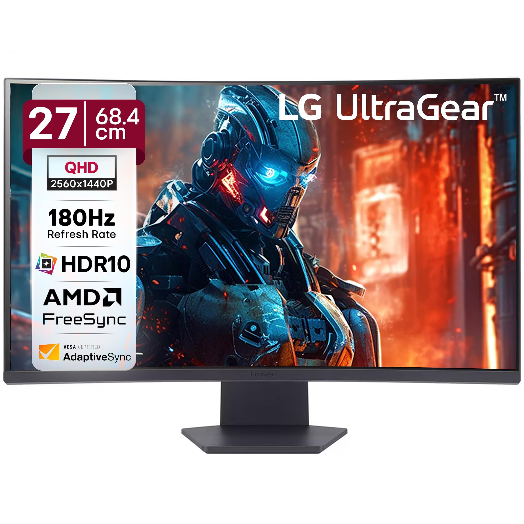 LG 27GS60QC-B Ultragear Curved Gaming Monitor, 27-Inch QHD (2560x1440), 180Hz 1ms 1000R AMD FreeSync HDR10, HDMI x 2 DisplayPort Borderless Design, Bl...