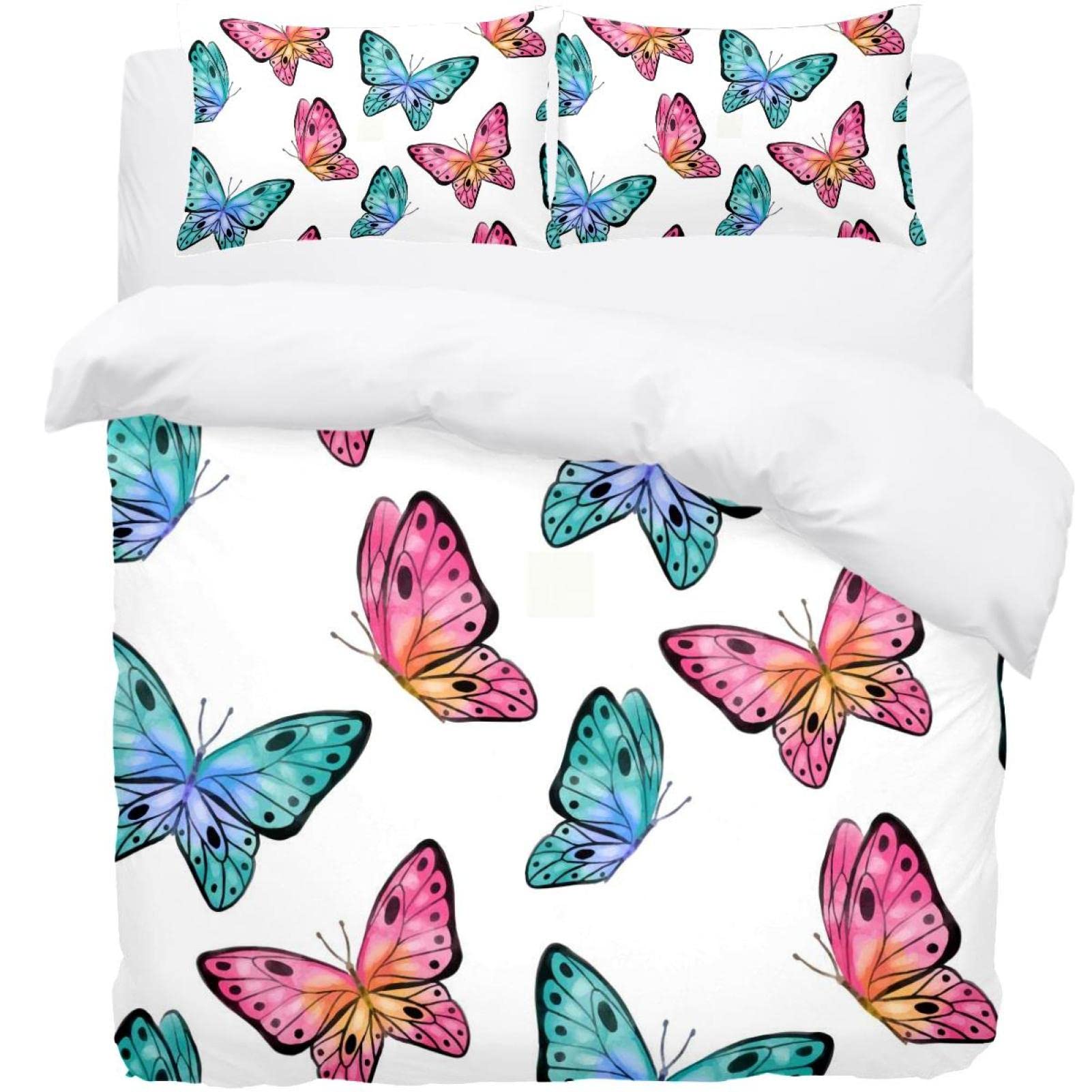 Parure de lit papillon coloré avec housse de couette et taie