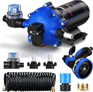 CrestWave 110V AC Washdown Pump Kit, 7GPM 70PSI Wash Down Pump for Boat with Spray Nozzle, 5-Chamber Self-Priming Diaphragm Water Pressure Booster Pump with Pressure Switch for Boat, RV, Marine, Yacht