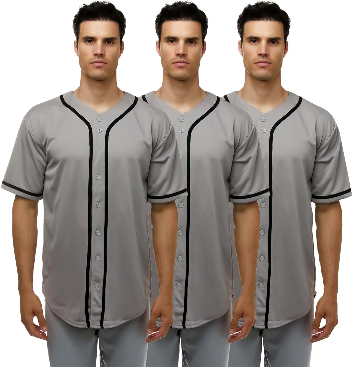 JC DISTRO Men's Multipack Short Sleeve Plain Button Down Baseball Jersey, Team Jersey / 2 Pack - 5 Pack, XS - 3XL