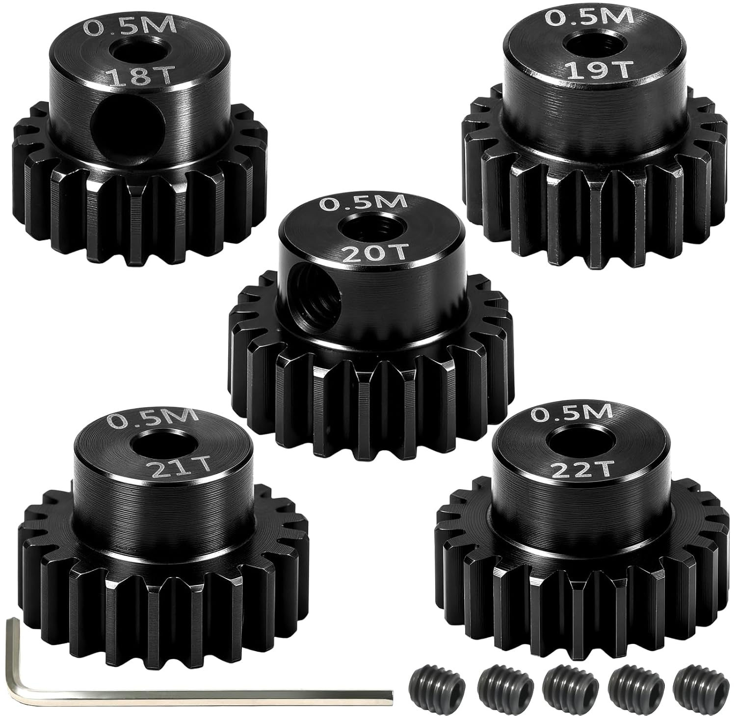 Hardened Steel 0.5M Pinion Gear 18T 19T 20T 21T 22T 2mm Shaft for RC Car, Compatible with ARRMA 1/14 Typhoon 1/16 Mojave 1/18 Granite, Losi 1/12, 0.5Mod 13T-27T Gear for Brushed Brush-Less Motors