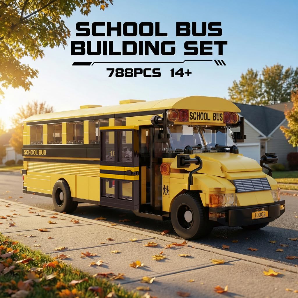 Mavo brix Set di Costruzioni Autobus Scolastico, Modello Educativo STEM, Compatibile con Lego, Autobus Giallo per il Trasporto Scolastico, Regalo per Adulti e Ragazzi 14+, 788 Pezzi