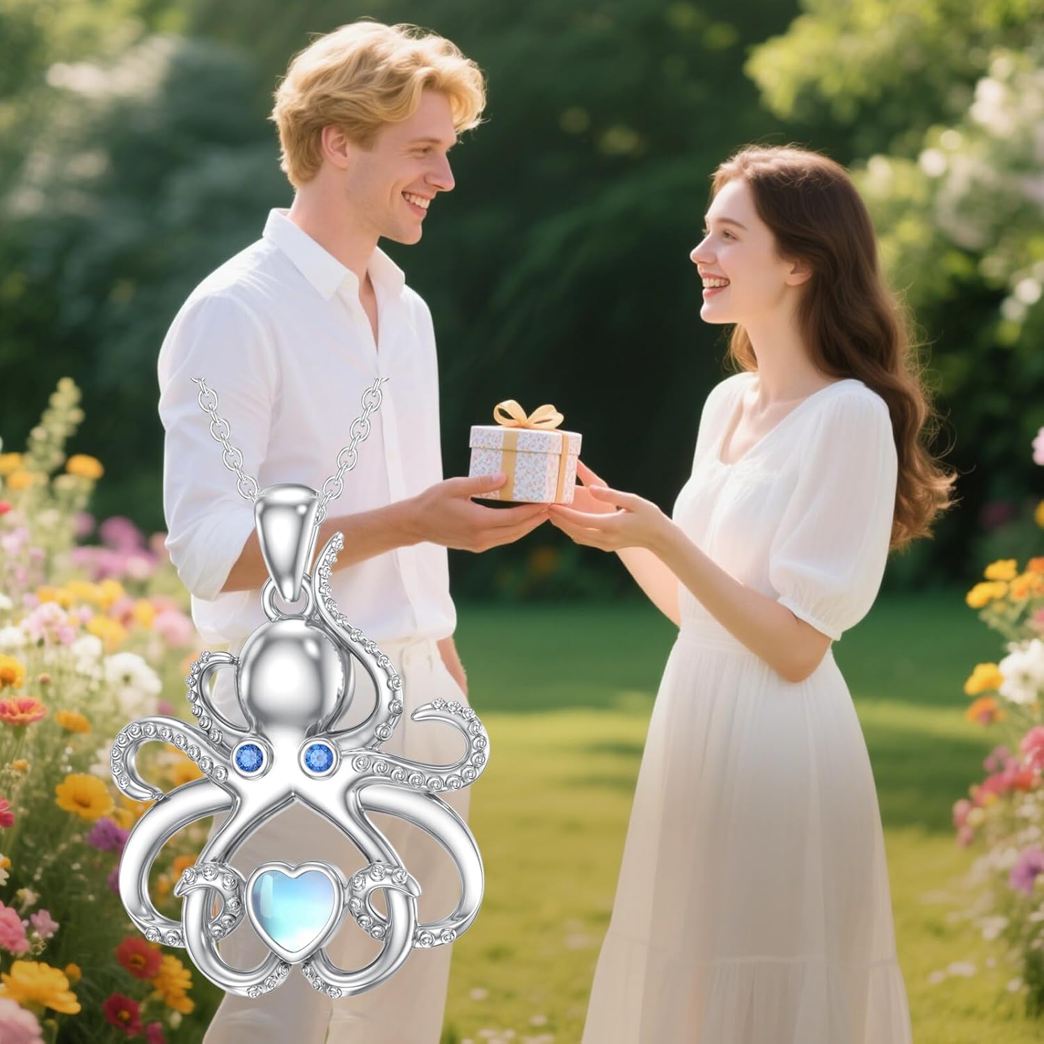 Octopus Necklace for Women 925 Sterling Silver Moonstone Tentacle Necklace Octopus Heart Pendant Ocean Beach Jewelry Gifts for Mom Wife - Image 6