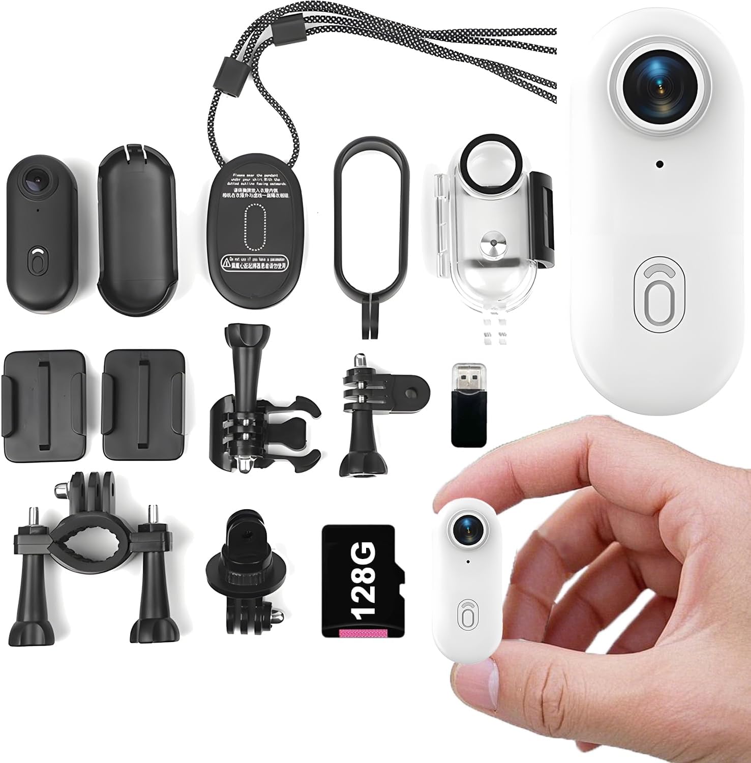 4k Mini Body Camera，Small WiFi Action Camera，Sports Cam Wearable，Magnetic Necklace Thumb Camera for Lecture, Cycling, Travel, Pet Walking Outdoors Activities (4K White-128G)