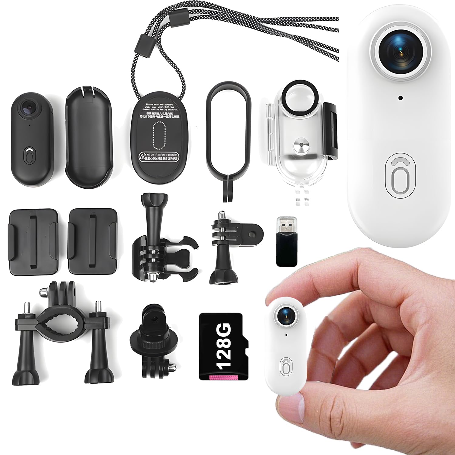 4k Mini Body Camera?Small WiFi Action Camera?Sports Cam Wearable?Magnetic Necklace Thumb Camera for Lecture, Cycling, Travel, Pet Walking Outdoors Activities (1080P White-128G)