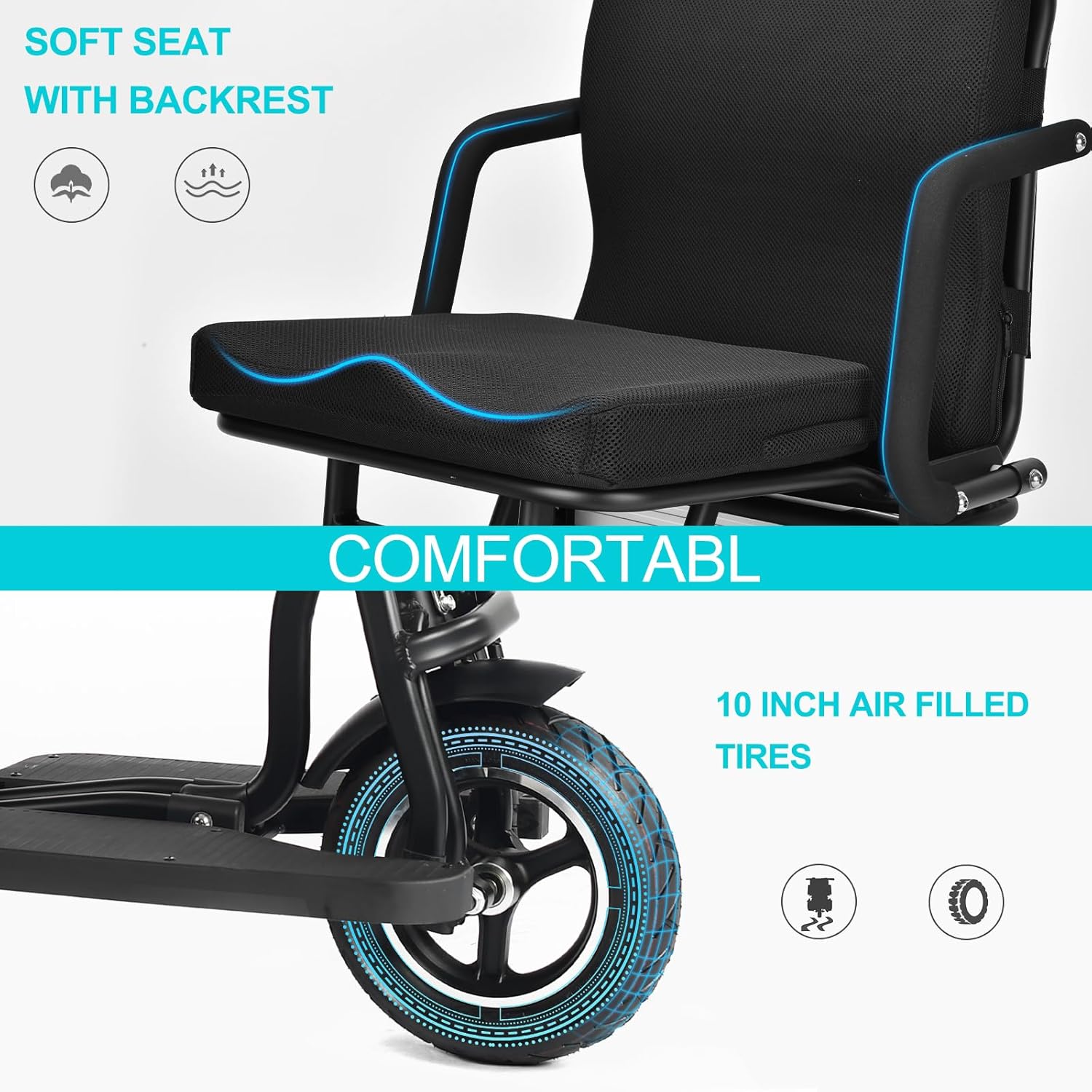 3 Wheels Electric Powered Lightweight Mobile Scooter, Folding Mobility Scooter for Adults and Seniors with LED Lights and Foldable Basket Including Charger, 300lbs Capacity, 20 Miles, Black