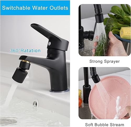 Miniatura 2 de Aireador de grifo, aireador de grifo de cocina, cabezal de grifo giratorio de 360 grados a prueba de salpicaduras, 1.8 GPM, doble función, 2 modos