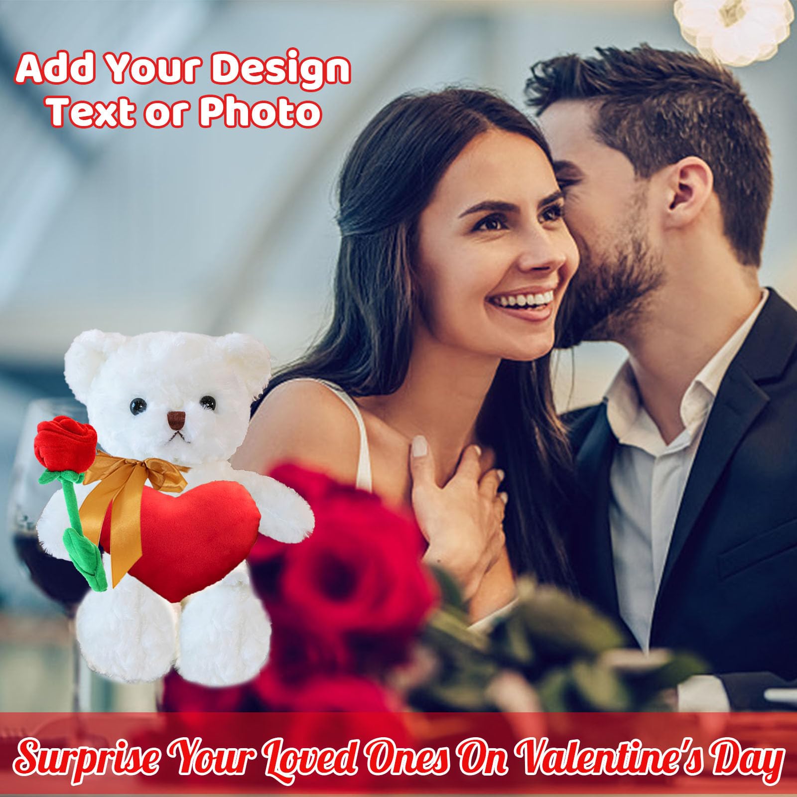 Personalized Teddy Bear With Custom Text & Photo - 8 Inch Plush Gift For Valentine's Day & Birthdays