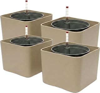 Leni Kalea Cube Hydrokultur-Set 17 cm 4er-Pack Macchiato beige-braun | als Würfel, Pflanztopf rechteckig, Komplettset mit Kulturtopf und Wasserstandsanzeiger