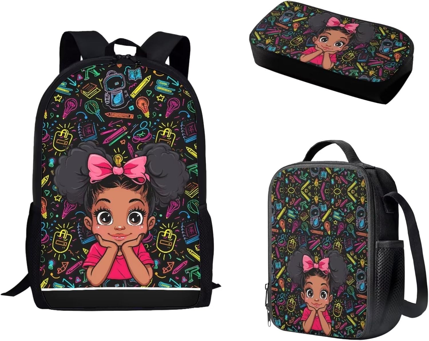 Biyejit Red Blue Fire Soccer Print Kids Backpacks for Teens Girls Bookbag Set with Lunch Box and Pencil Case, 3 in 1 Back to School Supplies, Football Printed