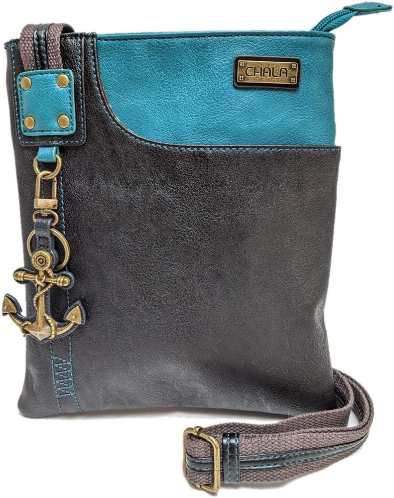Chala SWING Pack Small Cross-Body Purse with Metal Mini Keychain (Black_ Anchor)