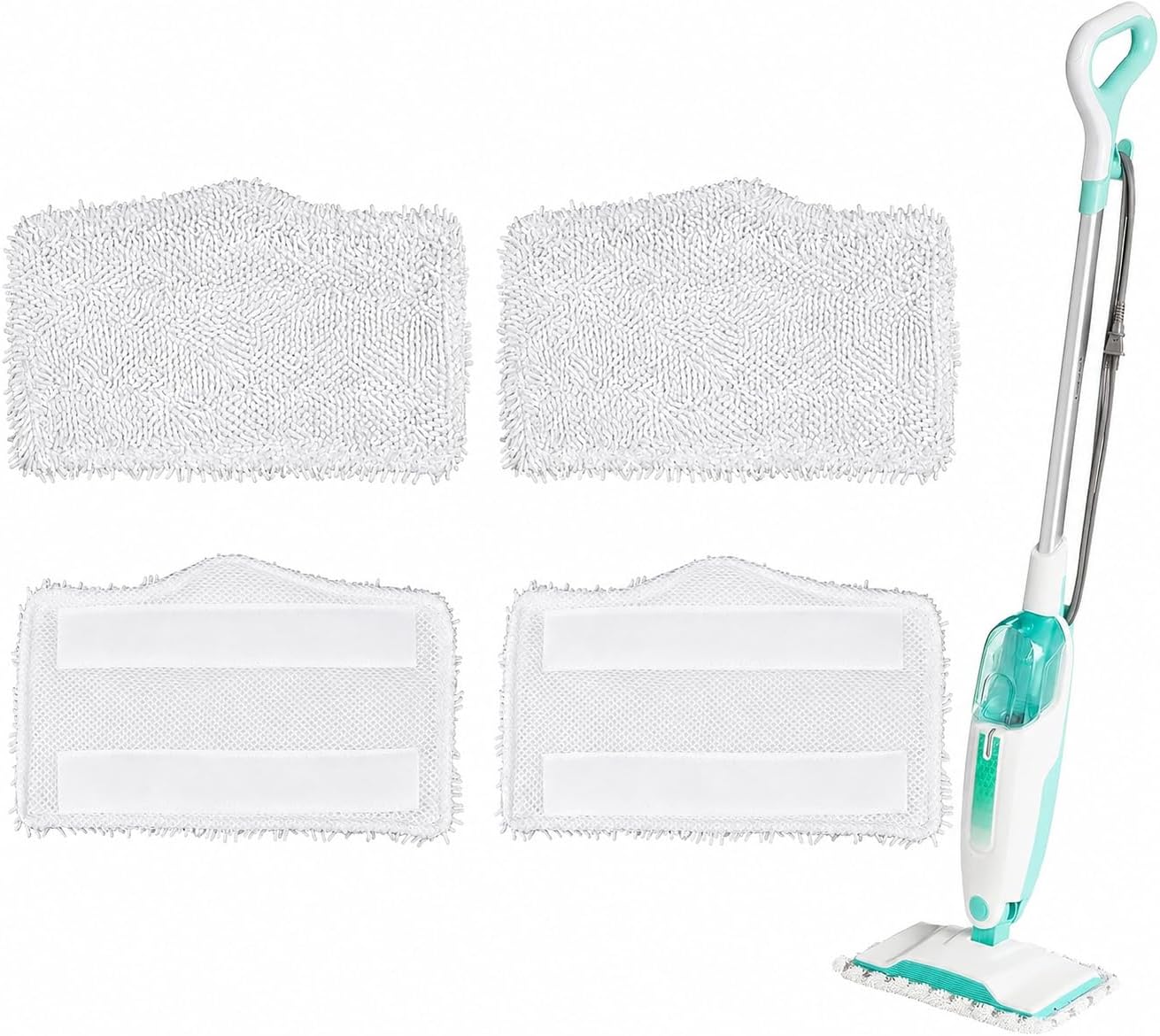 4 Pack Steam Mop Replacement Pads Compatible with Shark S1000 S3101 S3202 S3250 S3251, Reusable Microfiber Steam Mop Pads for Sealed Hardwood, Tile, Laminate & Vinyl, White Rice Grain