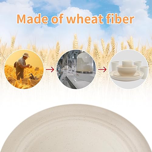 Miniatura 4 de VIVAHEARTH Juego de vajilla de paja de trigo para 4, juego de platos de 16 piezas, platos irrompibles, cuencos, tazas para cocina, fiestas, camping,