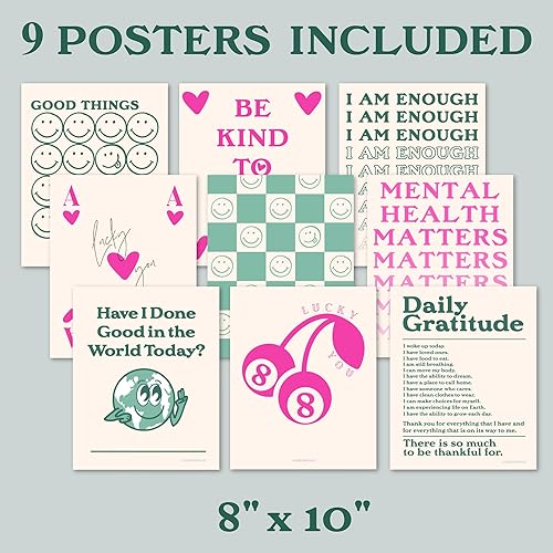 Miniatura 2 de LARKINROAD Pósteres que te ayudan a sentirte bien! Juego de 9 pósteres retro, póster de Lucky You (8 x 10 sin marco) Decoración de salud mental,