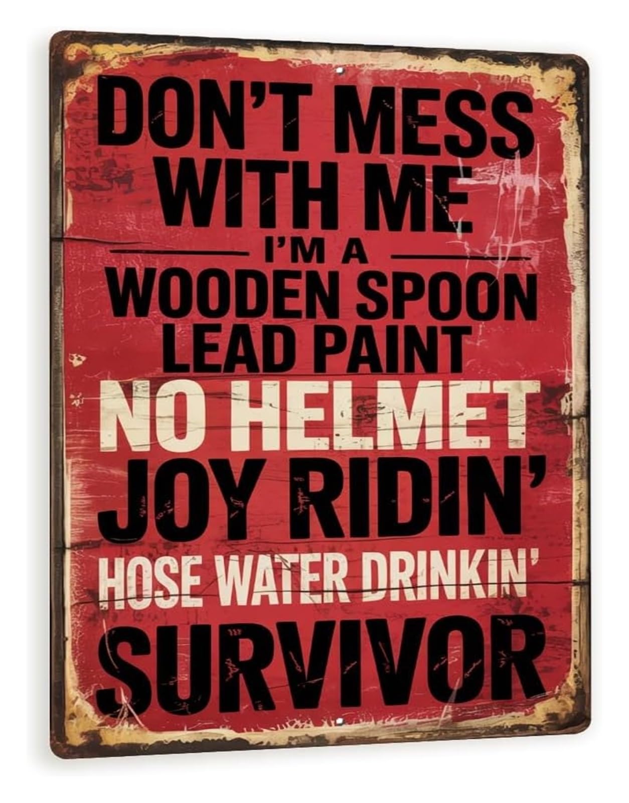 NWPNLXEA Dont Mess With Me Kitchen Survivor Sign With Wooden Spoon Vintage Metal Tin Sign for Humorous Wall Decor 8 X 12 in