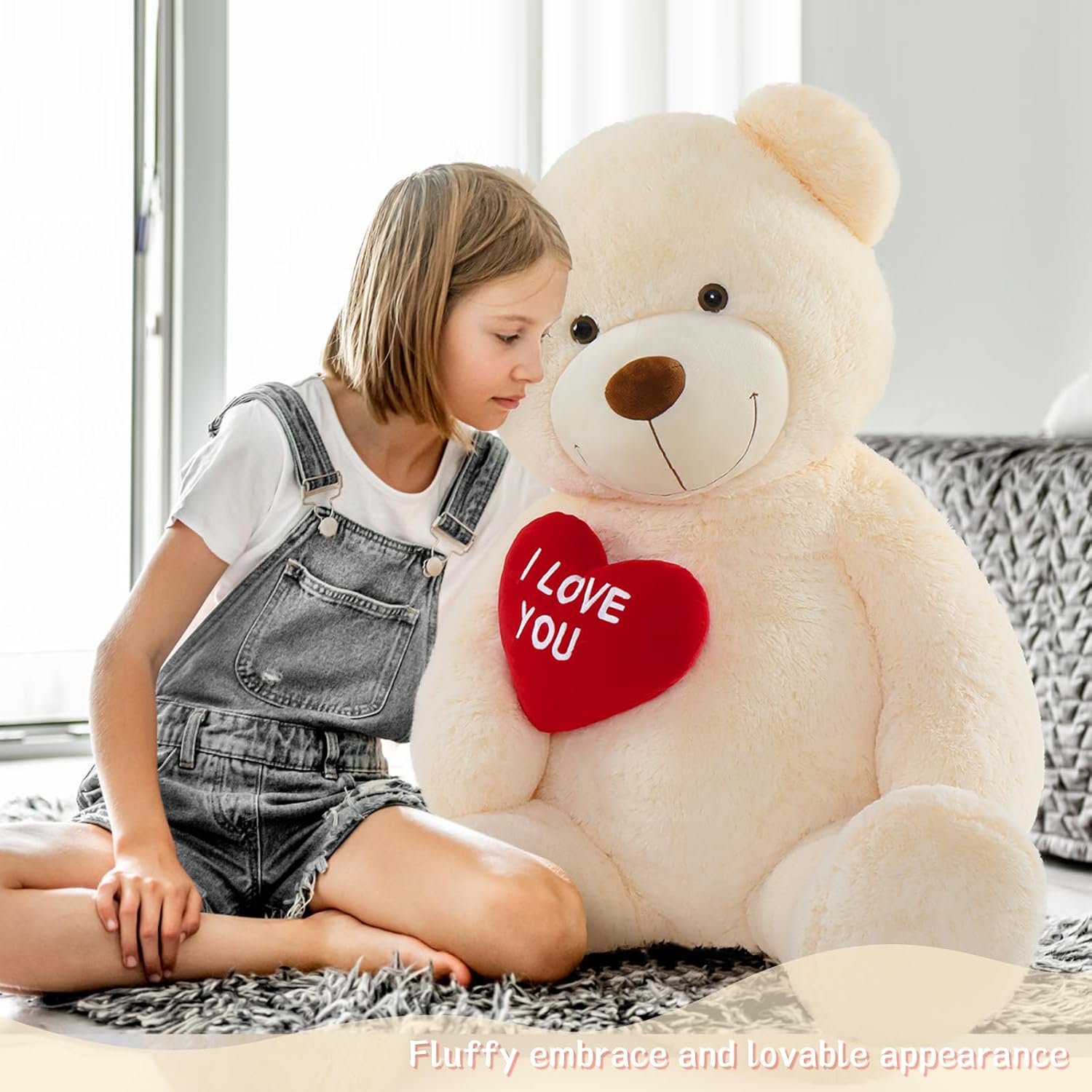 Giant Teddy Bear 52" - Large Stuffed Animal with Heart - I Love You Plush Toys for Kid Christmas Birthday - Valentines Gift for Girlfriend