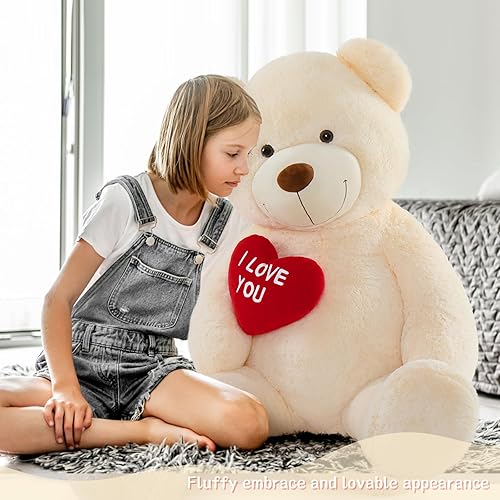 Miniatura 28 de Tezituor Oso de peluche gigante de 4.3 pies, animales de peluche grandes de 52 pulgadas con vientre blanco, regalo de San Valentín para novias