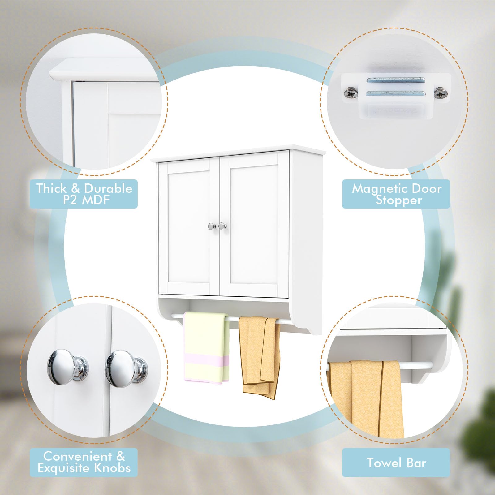 LIFEZEAL Mobiletto Bagno Sospeso 60cm - Con Portaasciugamani E Ripiani Regolabili - Foto 10