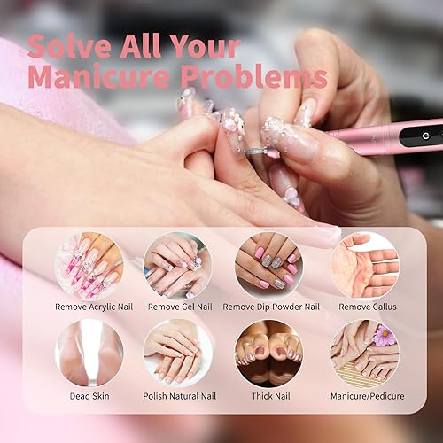 Miniatura 7 de MEGACHIC 35000RPM - Taladro de uñas eléctrico inalámbrico recargable para uñas de gel acrílico, herramienta profesional de manicura pedicura con