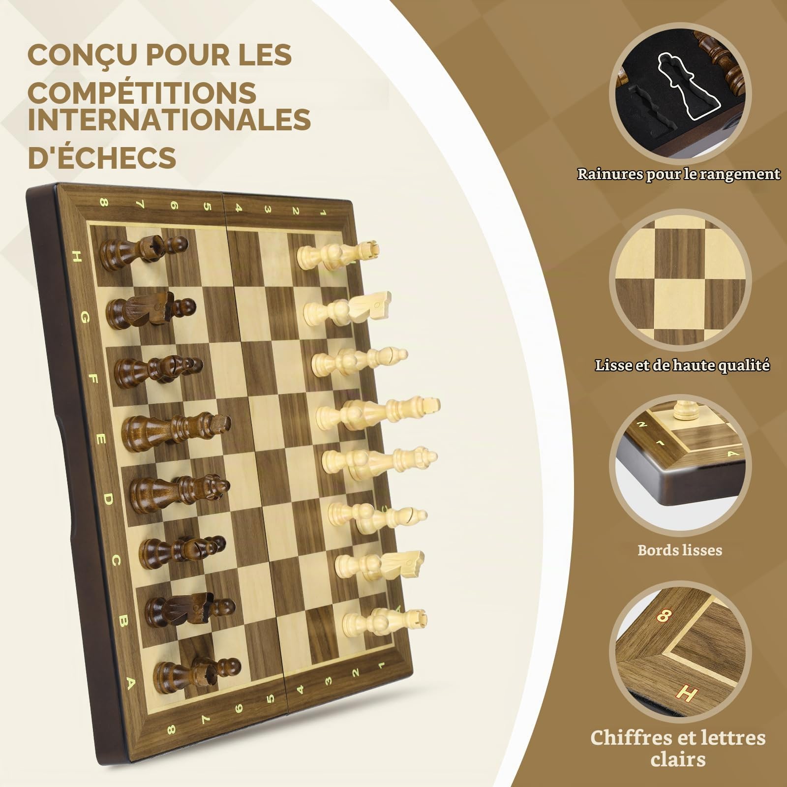 Peradix Jeu D'échecs et Dames 2 en 1, Echecs en Bois et de Dames, Jeu d'Echiquier Magnetique, Portable Chess Board de Voyage 38CM,Pieces Aimanté Echecier pour Enfants et Adultes