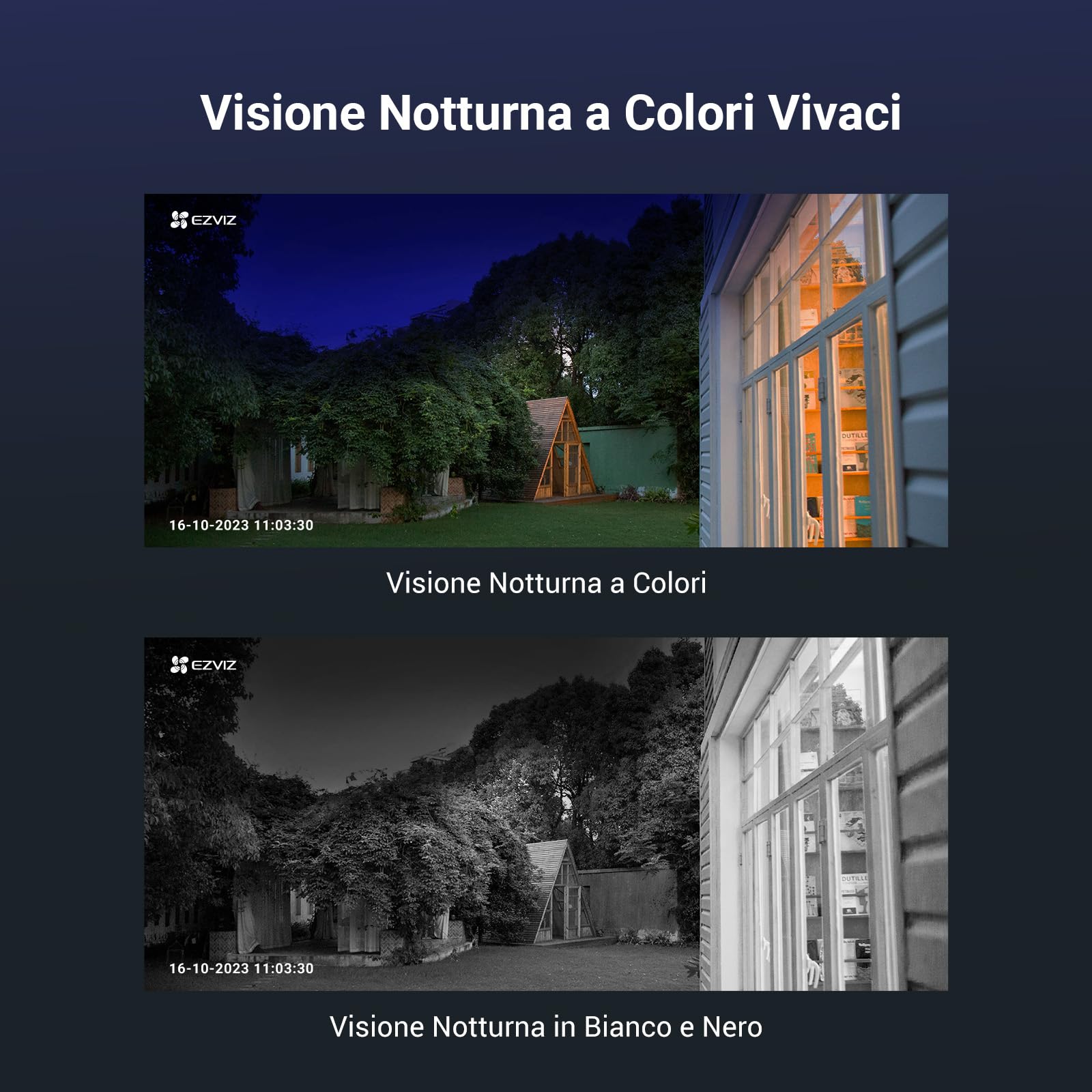 EZVIZ Telecamera wifi esterno batteria 2k, 100% senza fili, 270 Giorni di durata della batteria, impermeabilità IP66, Visione notturna a colori, Alexa, Rilevamento di Persone, Modello BC1C 4MP