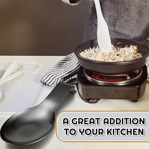 Miniatura 14 de Nuanchu 6 piezas de acero inoxidable para espátula, soporte para cucharón para estufa, soporte de espátula resistente para encimera, apto para Negro