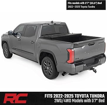 Rough Country Hard Tri-Fold Truck Bed Tonneau Cover for Toyota Tundra (2022-2026) - Aluminum Flip-Up Bed Cover, Fits 5'7 (65.6) Bed