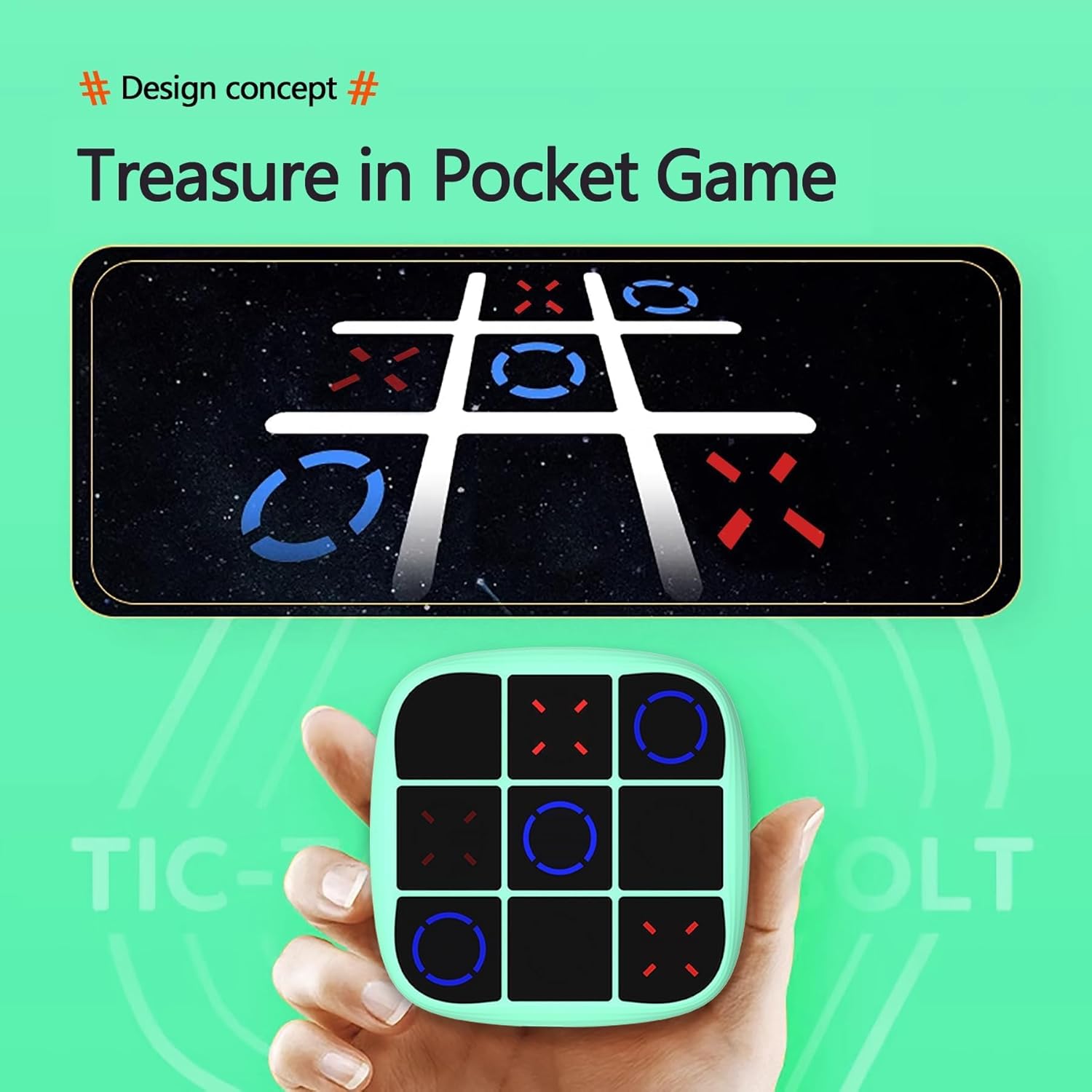 Tic Tac Toe Game, 4-in-1 Handheld Puzzle Machine Memory Training, Portable Pocket Game, Ideal Christmas & Birthday Gifts for Kids Ages 6+ (Cyan)