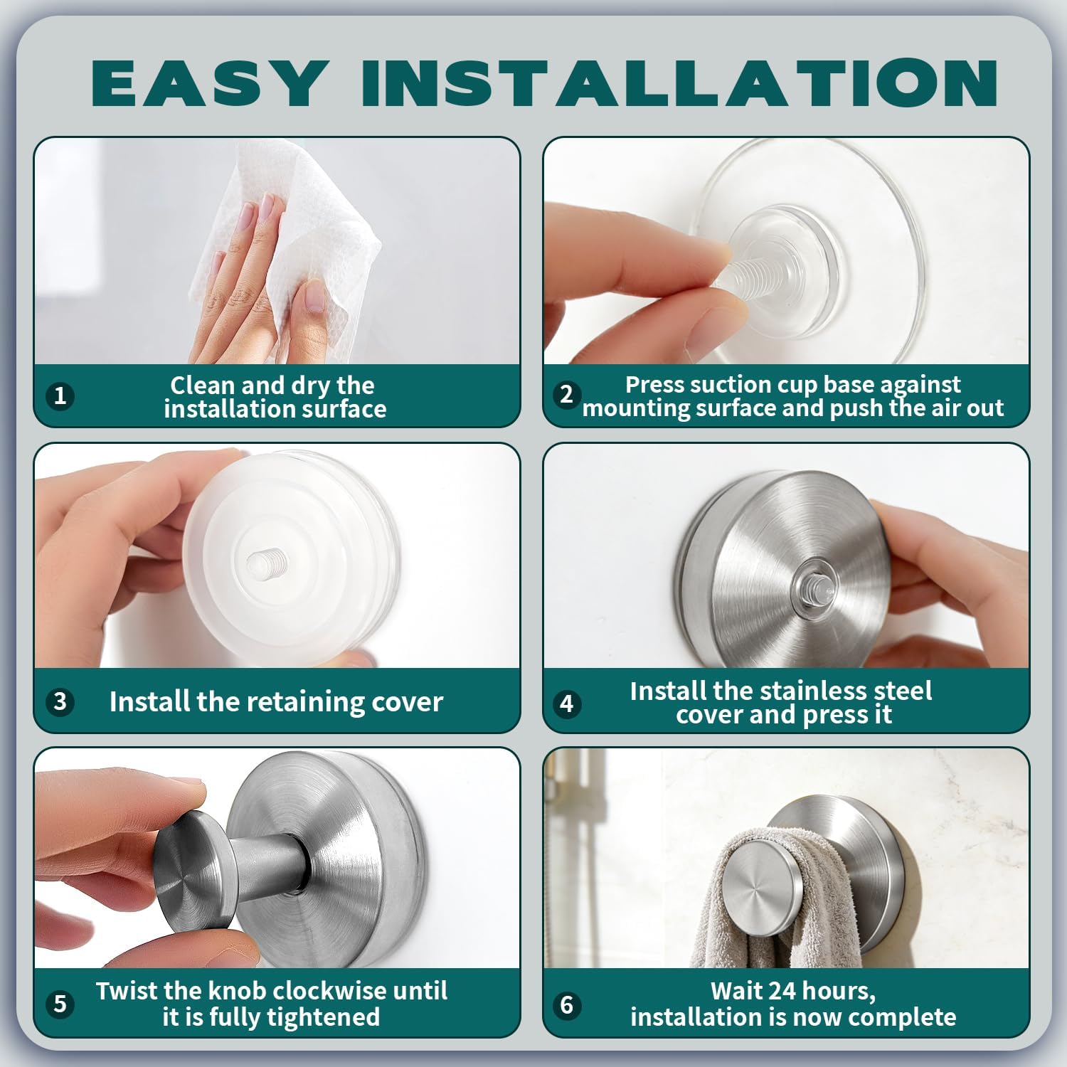 2026 Heavy Duty Suction Cup Hooks for Shower, Vacuum Lock No Drill Stainless Steel Bathroom Hooks for Shower Glass Door Tile & Windows, 6 Pack