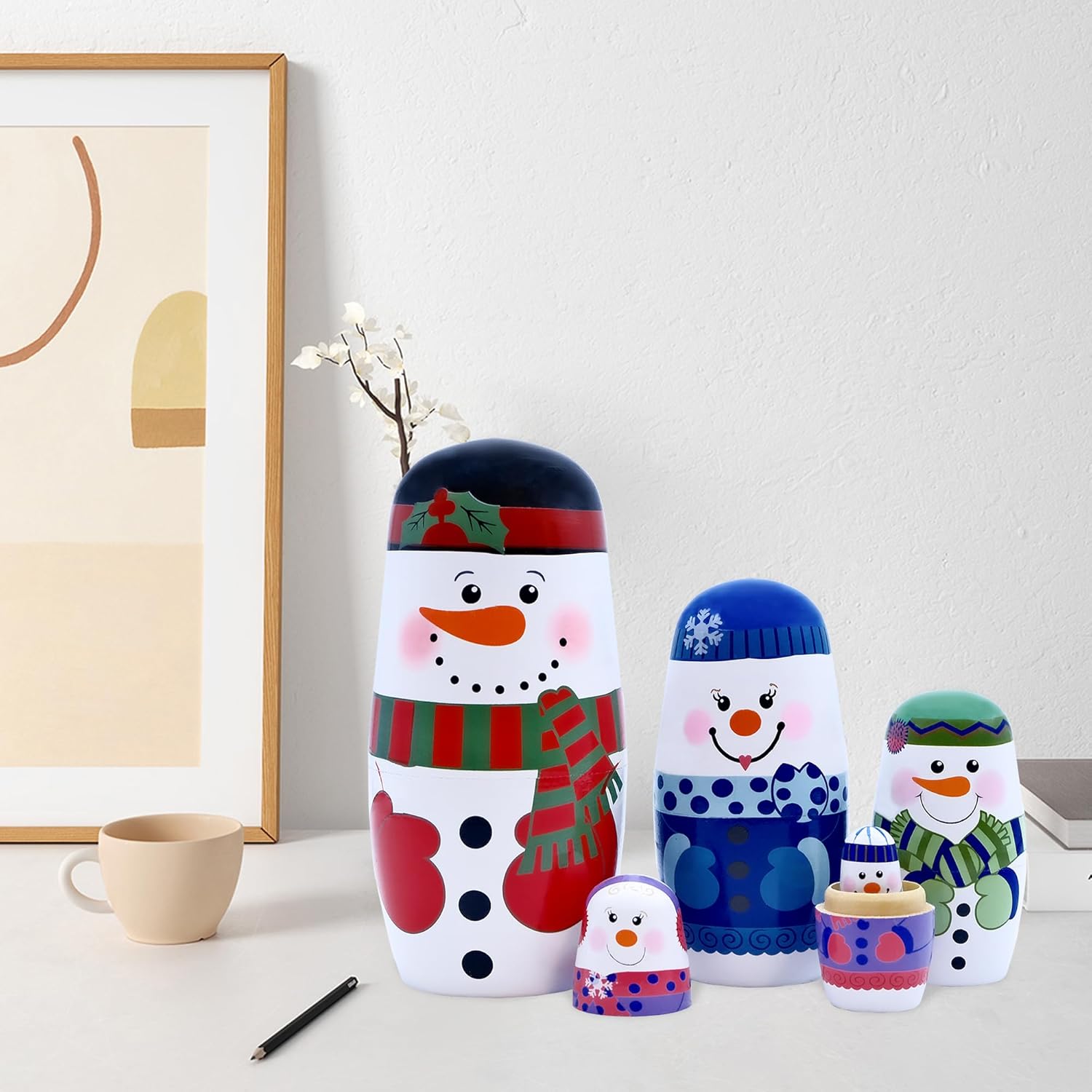 Russian Nestingdolls, Handmade Wooden Matryoshkadoll Cute Snowman Russiandoll Set for Adults Christmas Birthday Gift Party Decorations