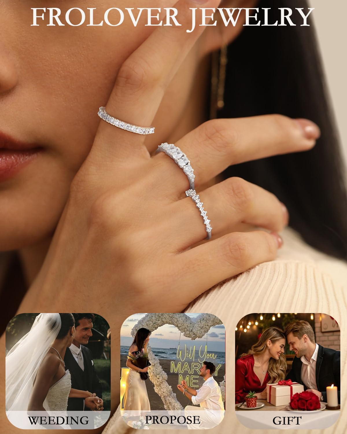 FROLOVER Stackable Silver/Gold Rings for Women Non Tarnish Trendy Dainty 14K Gold Plated Stacking Cubic Zirconia Thumb Ring Set Minimalist Promise Wedding Bands Engagement Rings for Women Size 6-10 - Image 5