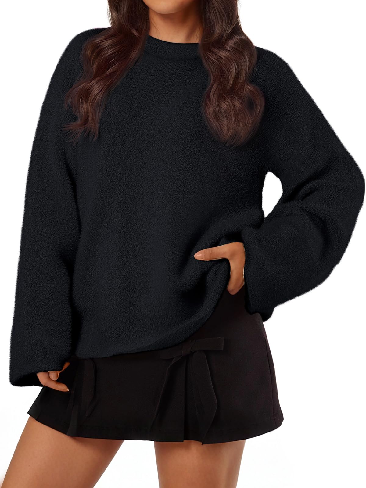 LILLUSORY Womens Oversized Fuzzy Chunky Sweaters Cute Fall Cozy Fashion Tops Long Sleeve Crew Neck Trendy Clothes Pullover