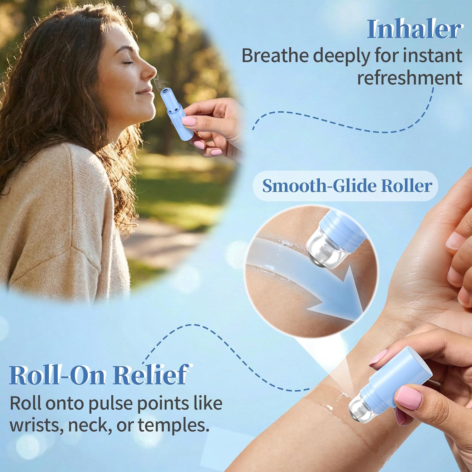 Hion Nausea Relief Inhaler Natural Essential Oil,Dual-Use for Motion Sickness,Morning Sickness,Sea Sickness and Stress with Fast-Acting Relief,Herb,1 Pcs