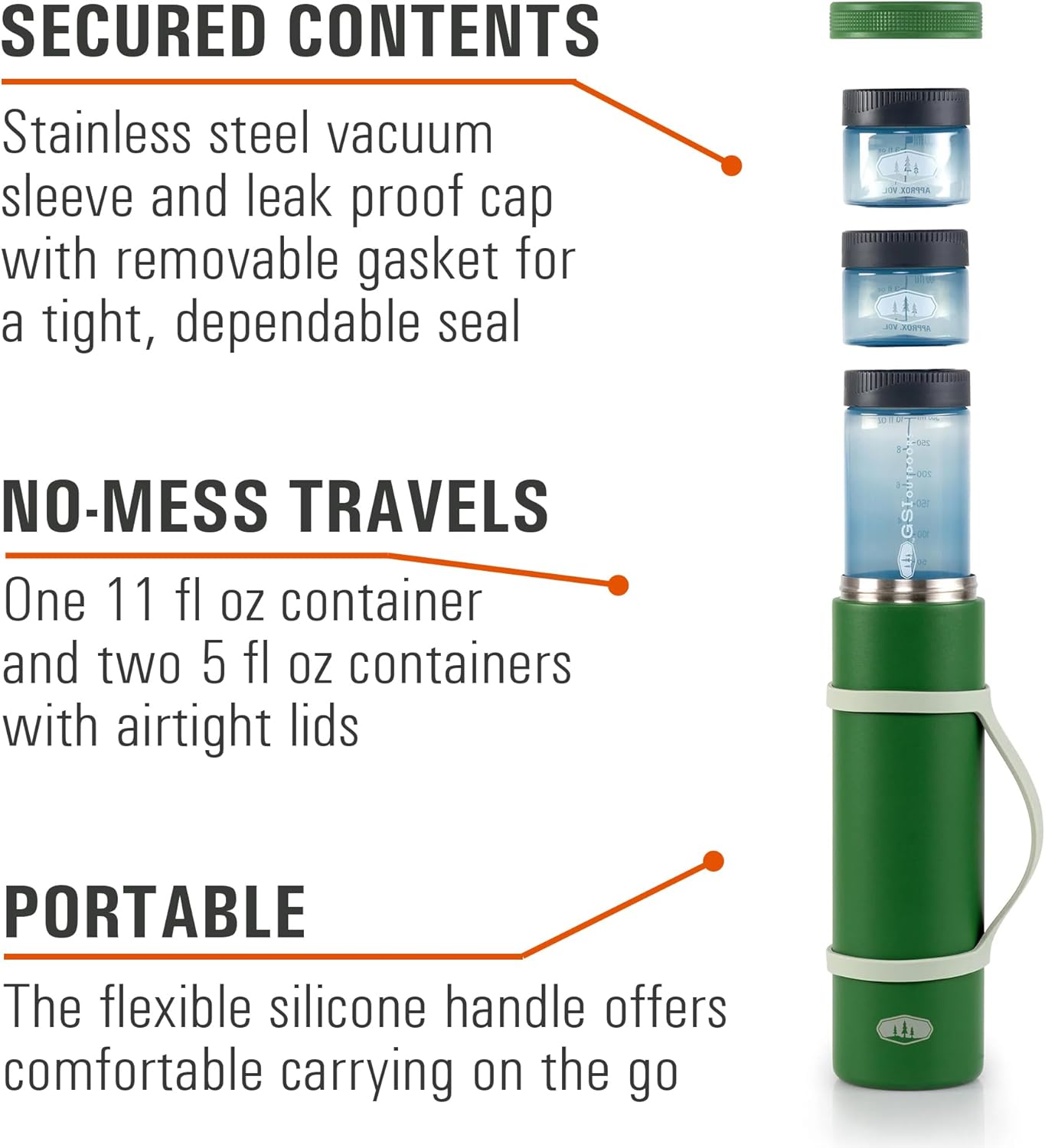 GSI Outdoors Glacier Insulated Travel Stack, 4 Piece Vacuum Insulated Stainless Steel Sleeve & Food Containers Set for Travel, Hiking & Camping