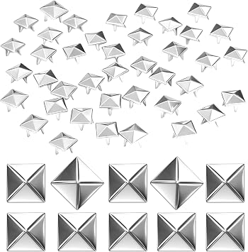 100 Sets Silver Pyramid Studs for Clothing - 10mm Metal Spikes and Studs Kit for Punk Rock Leathercraft - Four-Jaw Square Rivets for Belts Bags Pet Collars DIY Crafts