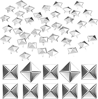 100 Sets Silver Pyramid Studs for Clothing - 10mm Metal Spikes and Studs Kit for Punk Rock Leathercraft - Four-Jaw Square Rivets for Belts Bags Pet Collars DIY Crafts