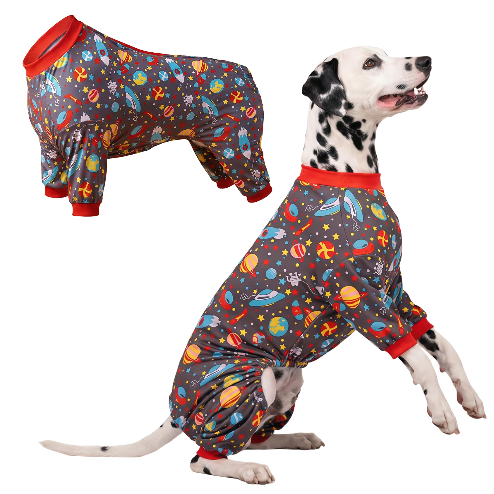 LovinPet Large Dog Pajamas: Large Breed Pitbull/Boxer/Labrador/Doberman,Lightweight Onesie, Space-Travel Grey Print,Post Surgery Shirt,UV Protection,