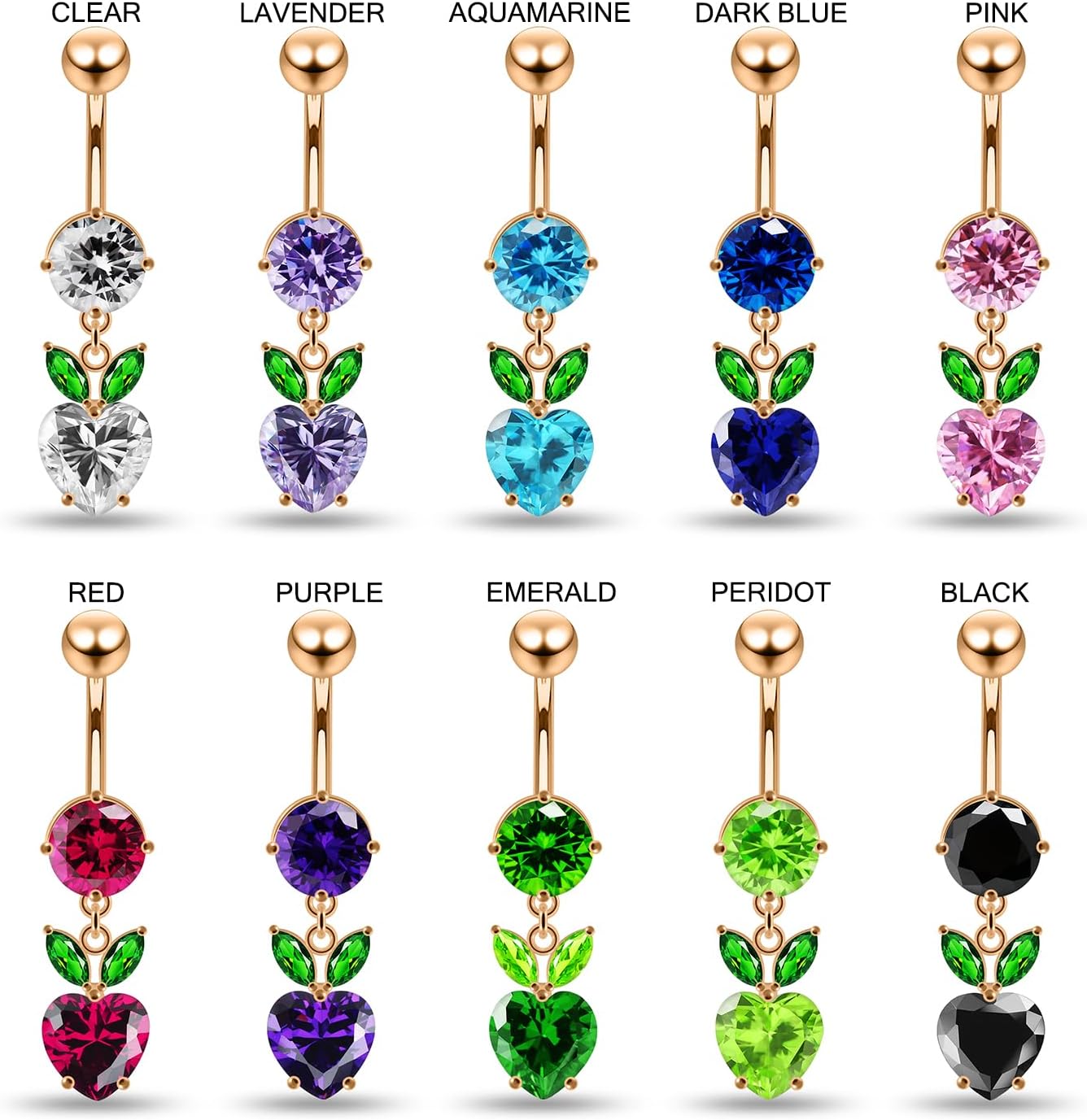 Cz Stone Apple with Leaf Dangling Design Yellow Gold Plated Sterling Silver with Stainless Steel Belly Ring - Belly Button jewelry - Navel jewelry - Silver Navel Ring