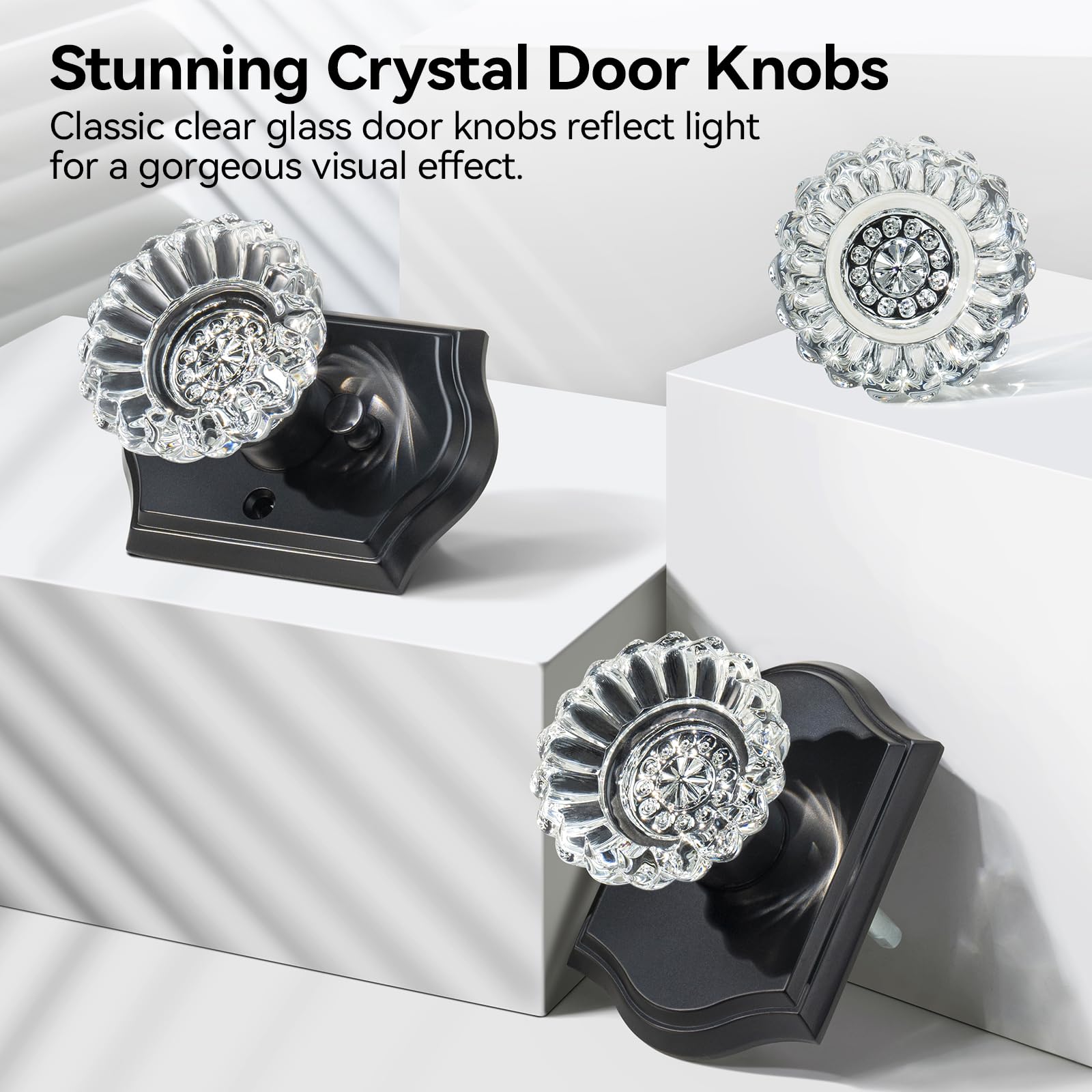 Matte Black Crystal Glass Door Knobs with Lock -2