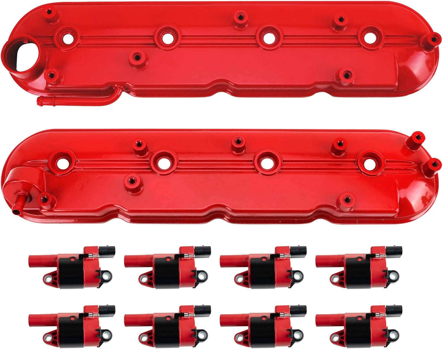TRQ Ignition Coil Kit 10 Piece Coil on Plug Valve Cover Compatible with 2007-2008 Chevrolet Silverado 1500 GMC Sierra 1500 Tahoe Suburban 1500 2008 Cadillac Escalade Hummer H2