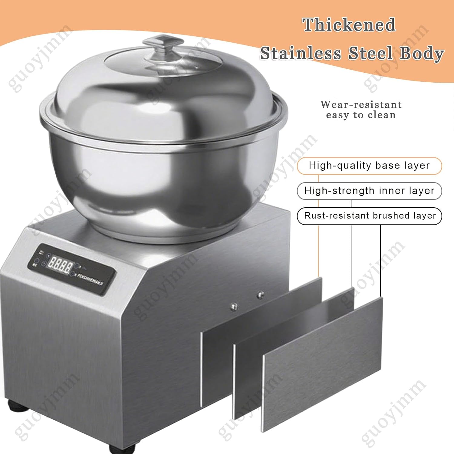 Commercial Stainless Steel Electric Dough Maker, 1800 W Kitchen Bread Kneading Machine, Heavy Duty Spiral Mixer Kneading Machine with Bowl, Lid & Timer for Restaurant Bakery Pizzeria