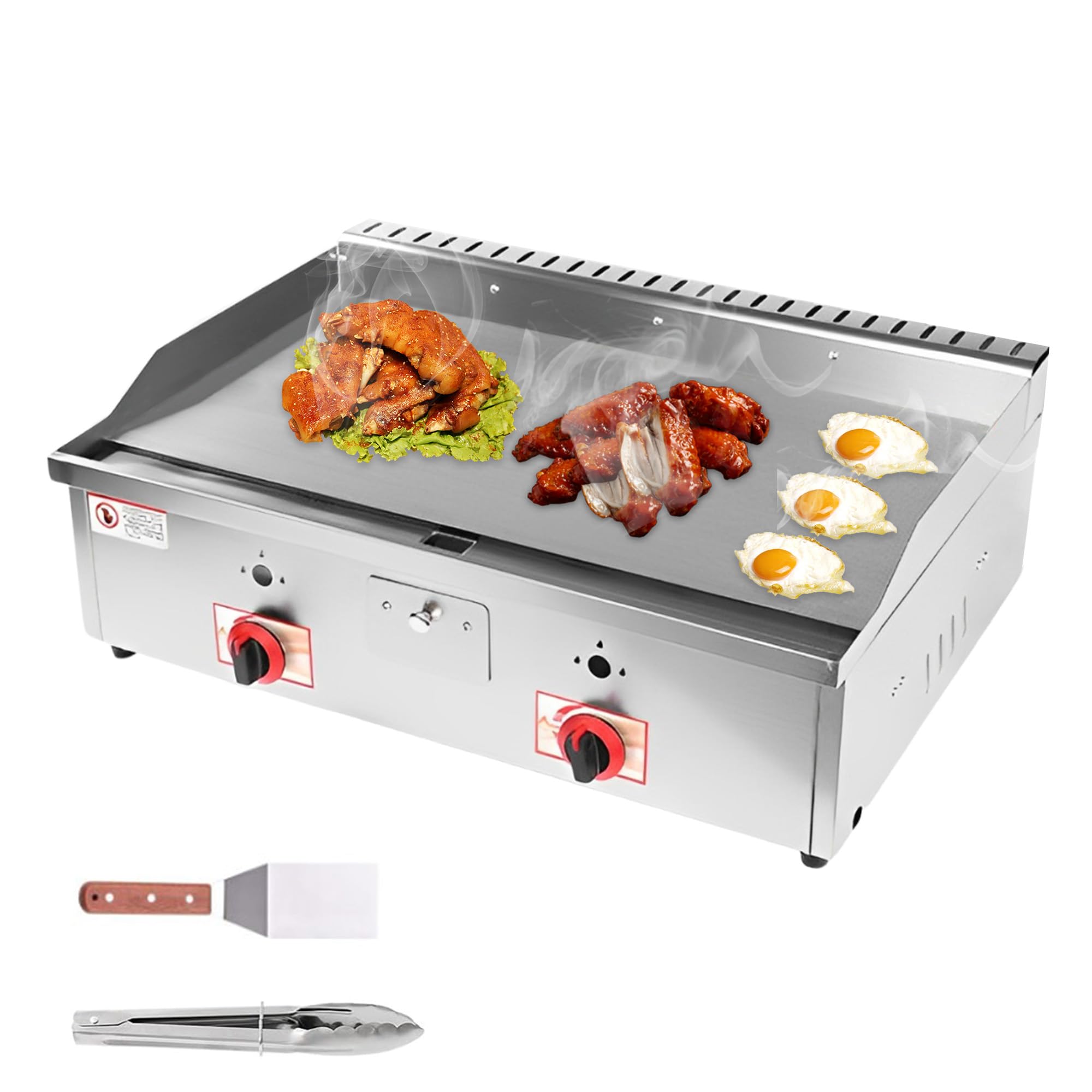 Piastra a gas professionale portatile in acciaio inox, piastra antiaderente, 73 x 40 cm, paraschizzi, adatta per ristoranti, bar, campeggio (73 x 40 cm)