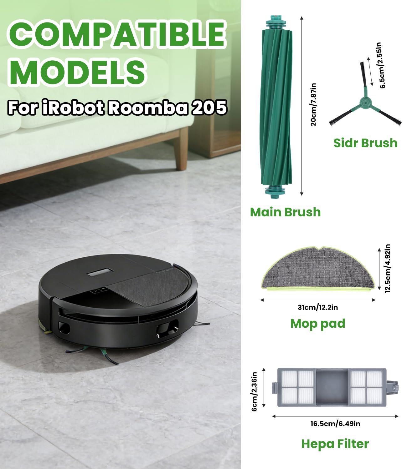 Recambios Repuestos para iRobot Roomba 205 Aspiradora, Accesorios para Roomba 205 Serie, 1 Cepillos de Rodillo, 4 Paños de Fregona, 4 Cepillos Laterales, 4 Filtro HEPA, 1 Destornillador — view 2