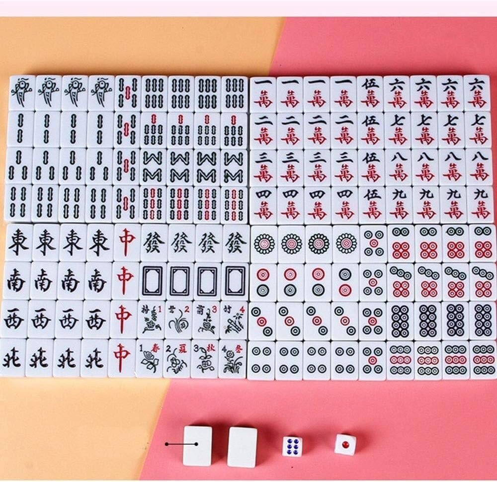 Mahjong Chinois Rose : Ensemble de Jeu avec 144 Carreaux en Céramique Classique
