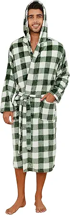 Vulcanodon Mens Robe with Hood, Fleece Bathrobe Plush Robes for Men