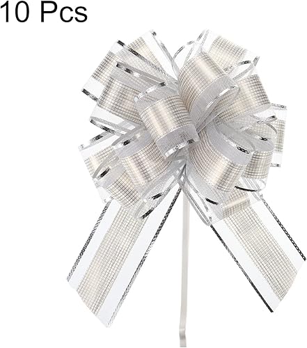Miniatura 3 de MECCANIXITY 10 lazos grandes de organza de 7 pulgadas para envolver regalos, cintas plateadas para cestas de boda, regalos de fiesta de Navidad