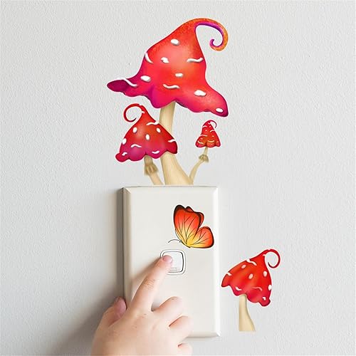 Miniatura 9 de Calcomanías de pared de hongos, calcomanías de decoración de interruptor de luz, calcomanías de interruptor, calcomanías de pared brillantes de