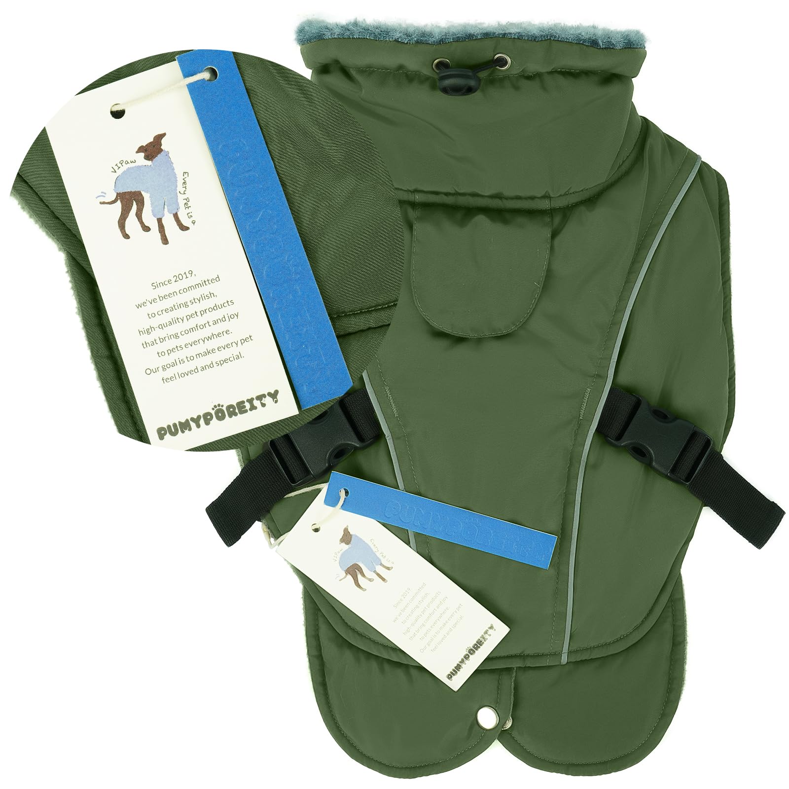 Manteaux d'hiver pour Chiens, Manteau Polaire Chien Grande Gilet Chien Hiver Manteau pour Bouledogue Francais Chihuahua avec Bandes Réfléchissantes(Vert Armée, 2XL)